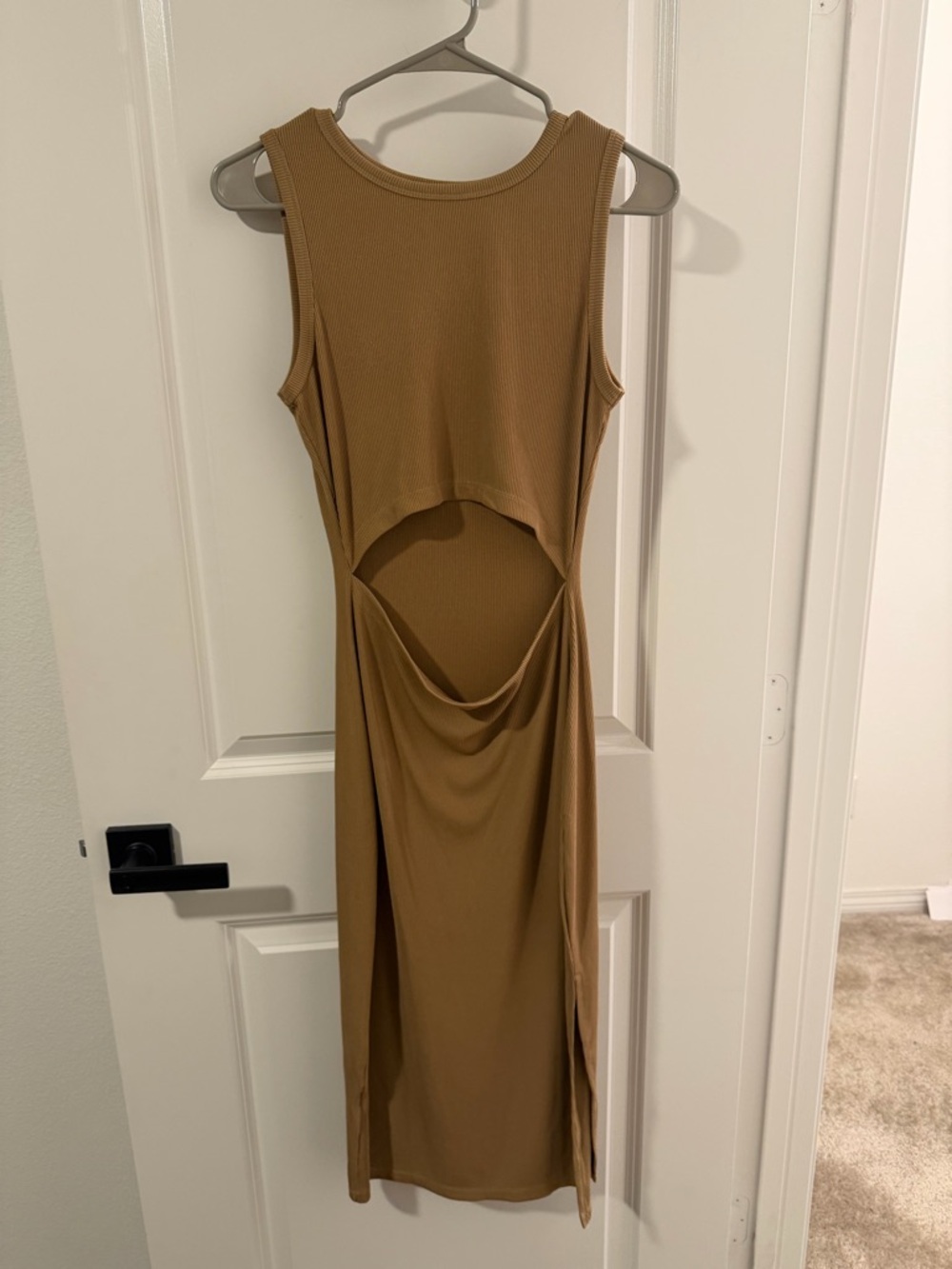 Sleeveless Cutout Midi Dress in Tan